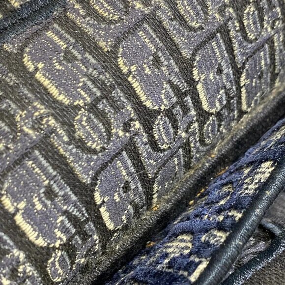 Auth DIOR/ChristianDior Saddle Bag Navy Cream Gray Velour Jacquard Handbag - Picture 14 of 16